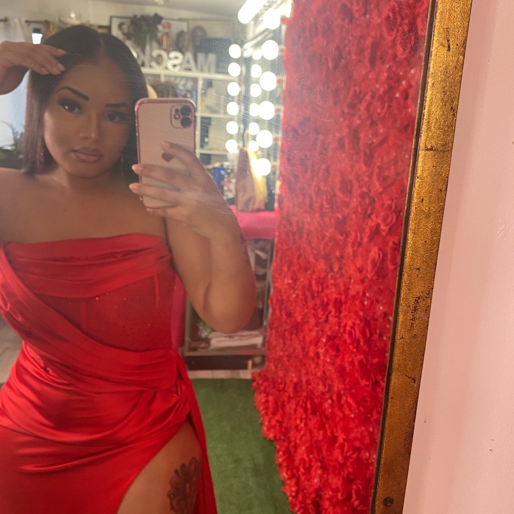 Red satin gown